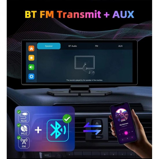 Apera Ga83 10 İnç 4K DVR Araç İçi Elle Dönen Kamera ve Geri Görüş Carplay Android Auto FM Radyo