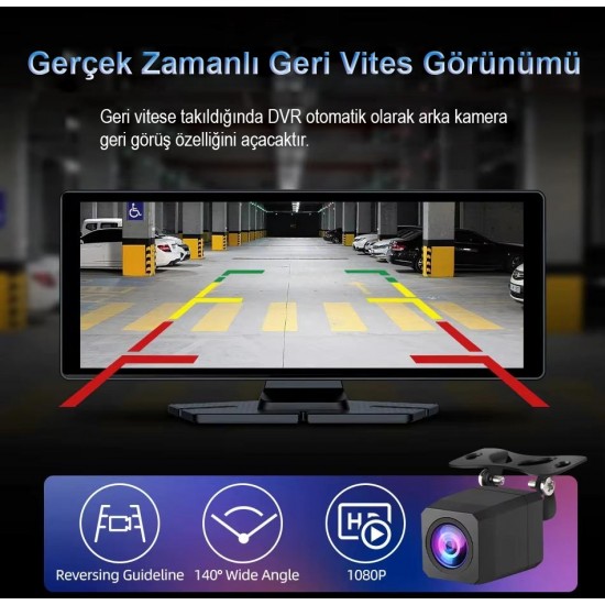 Apera Ga83 10 İnç 4K DVR Araç İçi Elle Dönen Kamera ve Geri Görüş Carplay Android Auto FM Radyo