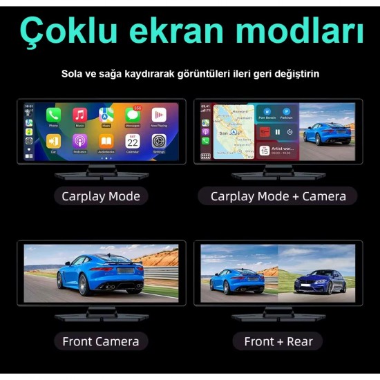 Apera Ga83 10 İnç 4K DVR Araç İçi Elle Dönen Kamera ve Geri Görüş Carplay Android Auto FM Radyo