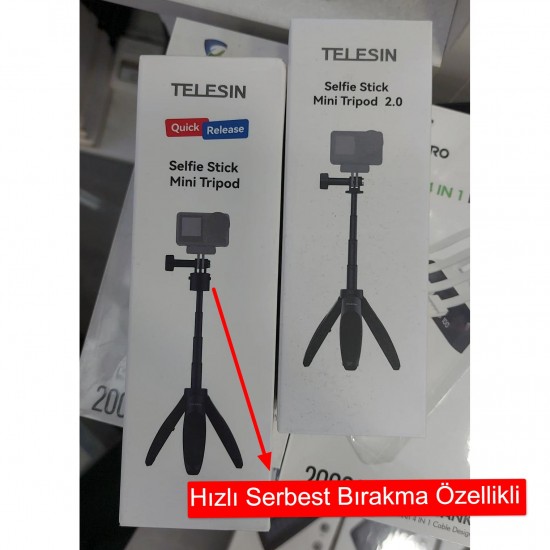 Telesin Ga85 Alüminyum Kasa Selfie Çubuğu Tripod Monopod GoPro Insta360 DJI Osmo Aksiyon Kamerası Canlı Yayın Standı