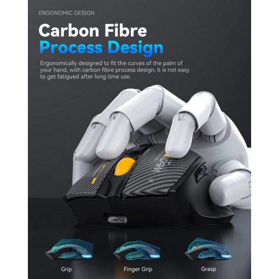 Mkespn SXS-W601 7 Tuşlu Gaming Mouse Karbon Fiber 3 Modlu Kablolu - Bluetooth - USB Alıcılı 12800 DPI Makro Tanımlı Oyun Faresi