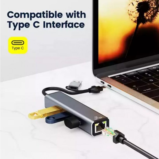 Ga87 USB 3.0 ve Type-C to 3x USB 3.0 LAN Hub Adaptör RJ45 Ethernet 1000Mbps