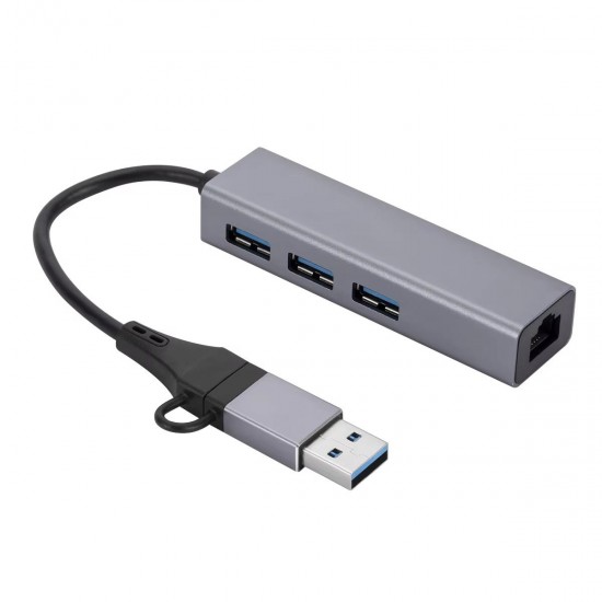 Ga87 USB 3.0 ve Type-C to 3x USB 3.0 LAN Hub Adaptör RJ45 Ethernet 1000Mbps