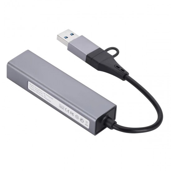 Ga87 USB 3.0 ve Type-C to 3x USB 3.0 LAN Hub Adaptör RJ45 Ethernet 1000Mbps