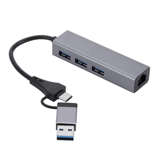 Ga87 USB 3.0 ve Type-C to 3x USB 3.0 LAN Hub Adaptör RJ45 Ethernet 1000Mbps