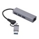 Ga87 USB 3.0 ve Type-C to 3x USB 3.0 LAN Hub Adaptör RJ45 Ethernet 1000Mbps