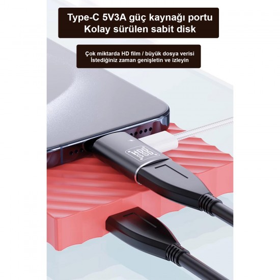 Apera GA89 Type-C to Şarj + OTG 3.0 2in1 Adaptör Telefona Harddisk Bağla Alüminyum Kasa