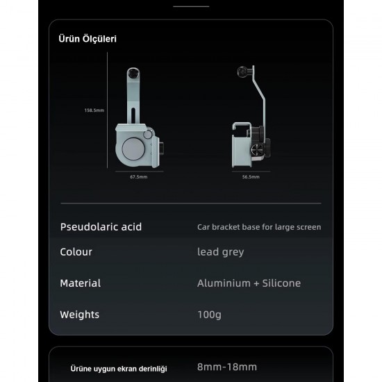 Ga92 Mag-Safe Ekran Üstü Elektrikli Araç Telefon Tutucu 1,7 cm Kadar Tüm Ekranlar Araba Notebook Monitör Tamamı Metal Kasa
