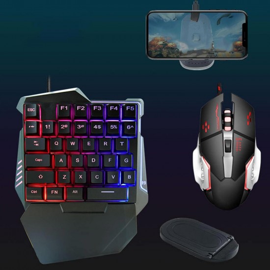 G508 Mobil Oyun Kablolu Klavye Mouse Kombo Paket Seti PUBG Dönüştürücülü Tek El Kullanım Gaming Oyuncu RGB LED Işıklı