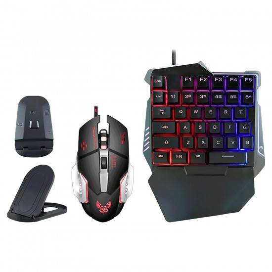 G508 Mobil Oyun Kablolu Klavye Mouse Kombo Paket Seti PUBG Dönüştürücülü Tek El Kullanım Gaming Oyuncu RGB LED Işıklı