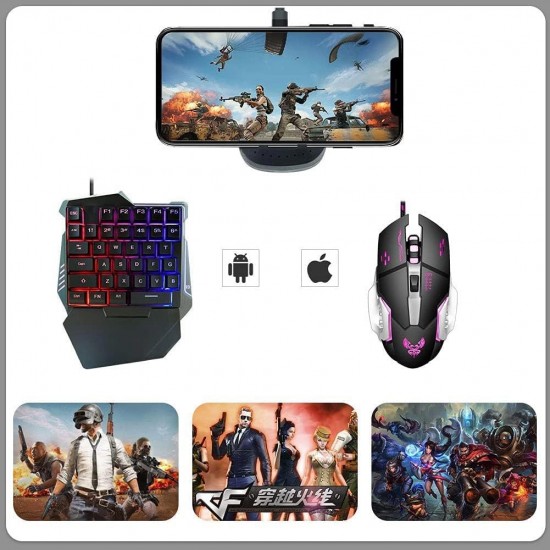 G508 Mobil Oyun Kablolu Klavye Mouse Kombo Paket Seti PUBG Dönüştürücülü Tek El Kullanım Gaming Oyuncu RGB LED Işıklı