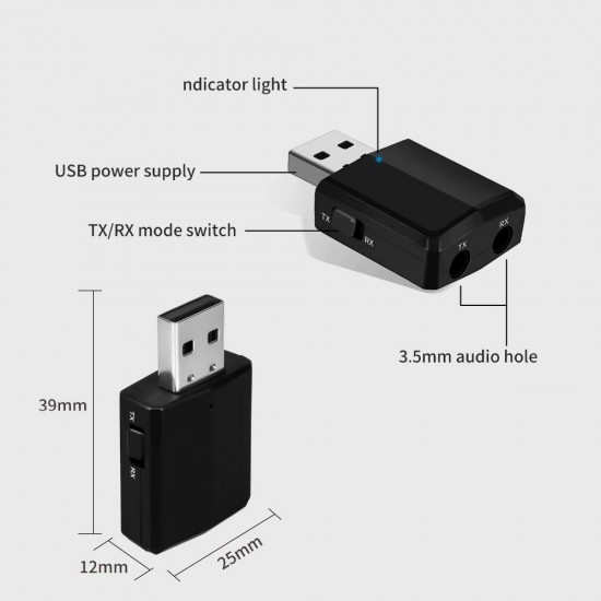 ZF-169Plus Kablosuz 3in1 Bluetooth 5.0 USB Ses Adaptörü Alıcı-Verici Transmitter-Receiver Araç 3.5mm Aux Stereo TV PC Hoparlör Bilgisayar Tablet Kulaklıklar İçin