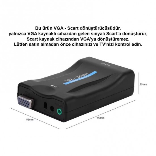 CR02 VGA dan Scart Video ve Ses Dönüştürücü Adaptör Uzaktan Kumandalı