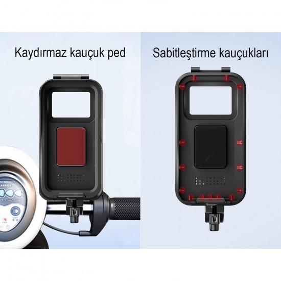 CR04 Motosiklet Bisiklet Gidon Telefon Tutucu Su Geçirmez Buğu Tutmaz Type-c ve USB Şarj Portu Tek El Kullanım