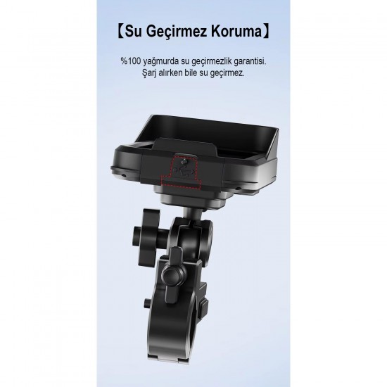 CR04 Motosiklet Bisiklet Gidon Telefon Tutucu Su Geçirmez Buğu Tutmaz Type-c ve USB Şarj Portu Tek El Kullanım
