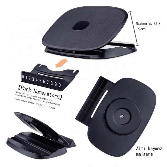 Cr10 3in1 Araç Torpido Üstü Telefon Tutucu Güneş Işığı Korumalı Yüzey Park Numaratör 360 Döner Yapışkan Taban