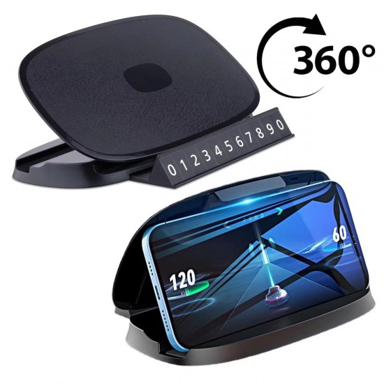 Cr10 3in1 Araç Torpido Üstü Telefon Tutucu Güneş Işığı Korumalı Yüzey Park Numaratör 360 Döner Yapışkan Taban