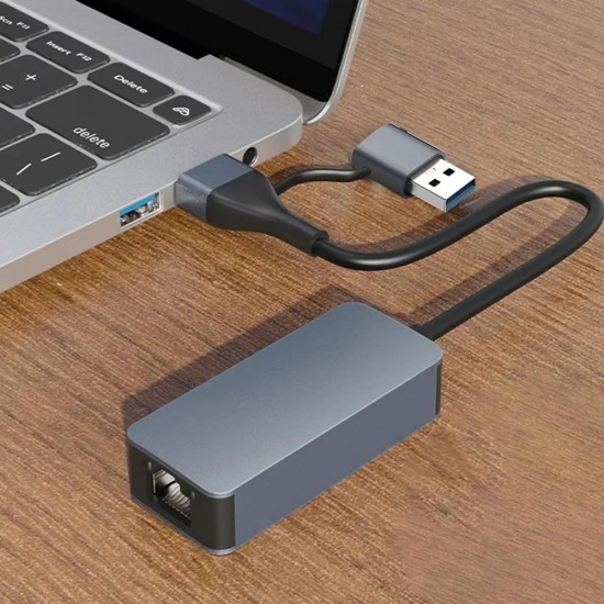 CR14 Type-C / USB 3.0'dan 2500Mbps RJ45 Ethernet Adaptör Mac Windows Uyumlu Alüminyum Kasa 2.5Gbps