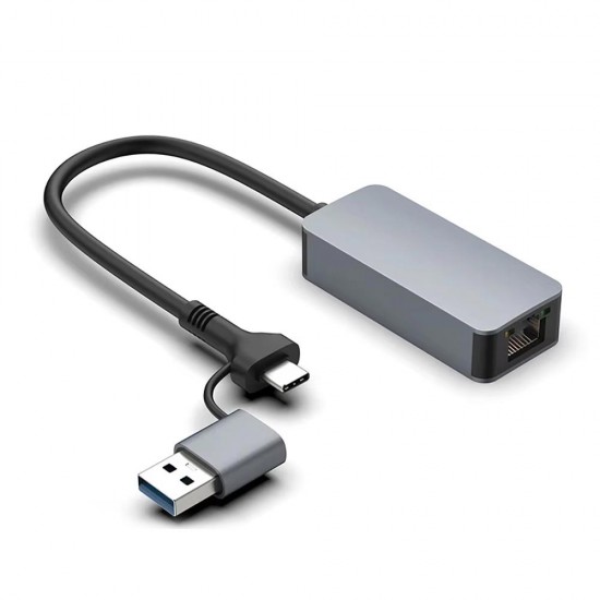 CR14 Type-C / USB 3.0'dan 2500Mbps RJ45 Ethernet Adaptör Mac Windows Uyumlu Alüminyum Kasa 2.5Gbps