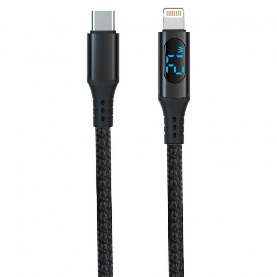 Cr17 i-Phone İle Uyumlu PD27W Hızlı Şarj Kablosu Asla Kopmaz Örgü Kablo LED Ekranlı Type-C'den Lighting Kablo 1 Metre
