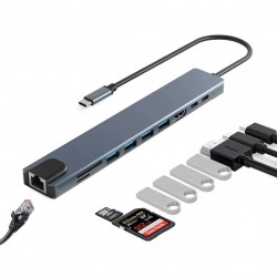 CR20 10in1 Mac-Book Thunderbolt 3 Uyumlu Adaptör Çevirici HUB Type-C'den 4K30Hz HDMI, USB 3.0, Type-C PD 100W 20V@5A Hızlı Şarj, Type-C 3.1 Data Port, SD ve Micro SD Kart Okuyucu, RJ45 100Mbps Ethernet