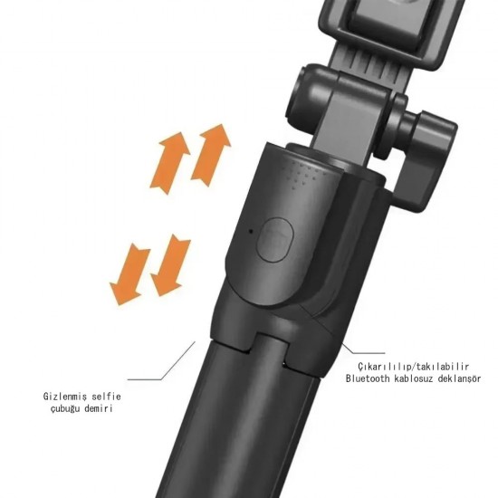CR27 4in1 Bluetooth Kumandalı, Selfie Çubuğu, Tripod Monopod, LED Işık, Deklanşörlü, Canlı Yayın Standı Telefon Tutucu Katlanabilir Genişletilebilir