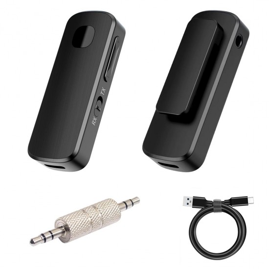 M18 2in1 Bluetooth 5.4 Mikrofonlu Yaka Klipsli Ses Adaptörü Alıcı-Verici Transmitter-Receiver TV PC Araç 3.5mm Aux