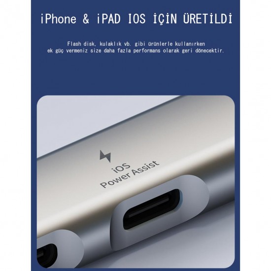 CR28 5in1 Type-C i-Phone 15 ve Üstü & USB-A Hub i-OS PD Çoklayıcı Adaptör 3,5mm Kulaklık Çıkışlı Alüminyum Kasa