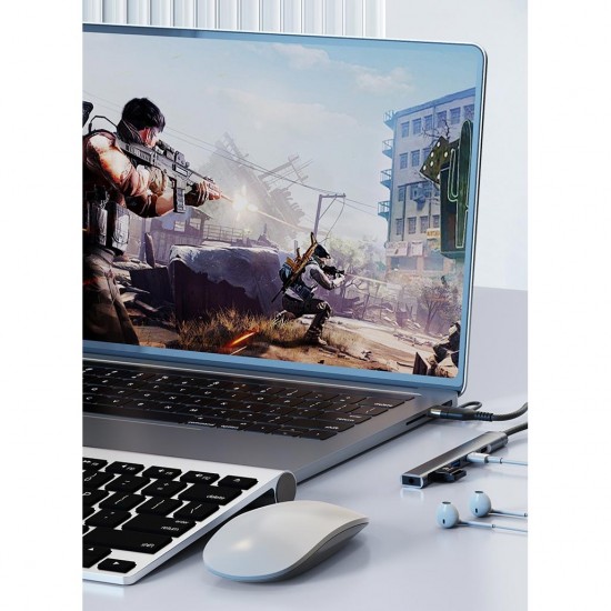 CR28 5in1 Type-C i-Phone 15 ve Üstü & USB-A Hub i-OS PD Çoklayıcı Adaptör 3,5mm Kulaklık Çıkışlı Alüminyum Kasa