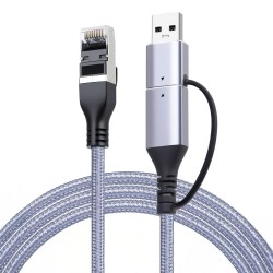 CR35 2in1 Type-C ve USB 3.0'dan 1000 Mbps RJ45 Ethernet 2 Mt Kablo Ağ Kablosu Alüminyum Kasa Kopmaz Örgü Kablo