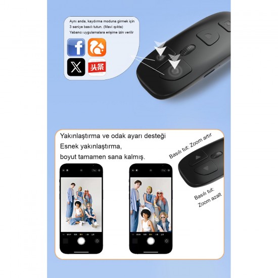 CR39 Instagram Tiktok Bluetooth Uzaktan Kumanda Sayfa Çevirici Video Kaydı Selfie Kumandası