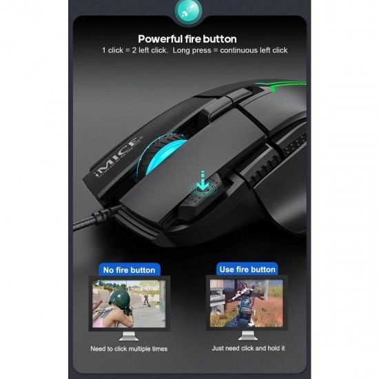iMCE T50 Gaming Mouse, 12800 DPI, Çift Tıklama Ateş Tuşu, 8 Makrolanabilir Tuşlu, 13 Modlu RGB
