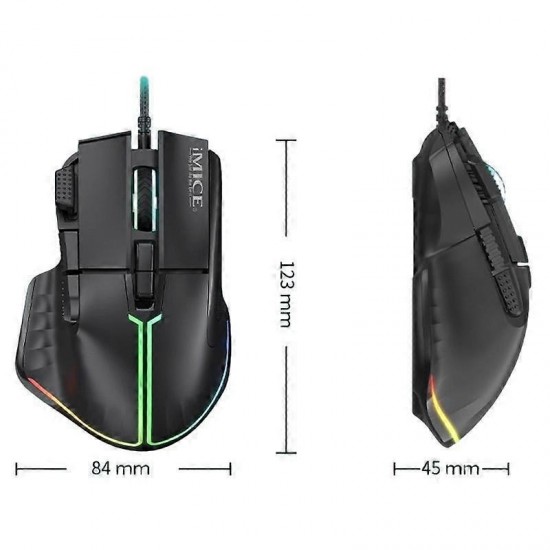 iMCE T50 Gaming Mouse, 12800 DPI, Çift Tıklama Ateş Tuşu, 8 Makrolanabilir Tuşlu, 13 Modlu RGB