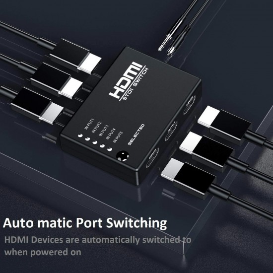 CR54 5 Girişli 1 Çıkışlı 4K Ultra HD Uzaktan Kumandalı HDMI Switch Çoğaltıcı – Otomatik Geçişli Çoklu HDMI Dağıtıcı