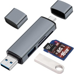 CR62 5in1 Çift Girişli USB 3.0 & Type-C OTG Kart Okuyucu Hub – SD, Micro SD Kart Okuyucu Adaptör
