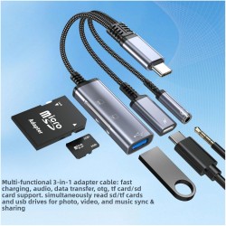 CR63 Type-C 5in1 Çok Fonksiyonlu OTG Hub – 60W PD Hızlı Şarj, 3.5mm Kulaklık Girişi, SD & Micro SD Kart Okuyucu ve USB 2.0 Adaptör CR63 Type-C 5in1 Çok Fonksiyonlu OTG Hub – 60W PD Hızlı Şarj, 3.5mm Kulaklık Girişi, SD & Micro SD Kart Okuyucu ve USB 2.0 Adaptör
