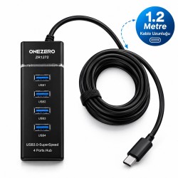 Onezero ZR1272 Type-C Girişli 4 Portlu USB Hub Çoklayıcı (1x USB 3.0 + 3x USB 2.0) – 1.2 Metre Kablolu Laptop Adaptörü Onezero ZR1272 Type-C Girişli 4 Portlu USB Hub Çoklayıcı (1x USB 3.0 + 3x USB 2.0) – 1.2 Metre Kablolu Laptop Adaptörü
