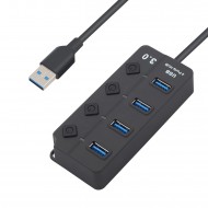 Onezero 1215 Bağımsız Şalterli 4 Portlu Güç Beslemeli USB Hub Çoklayıcı (1x USB 3.0 + 3x USB 2.0) – 1.2 Metre Kablolu Masaüstü Dağıtıcı