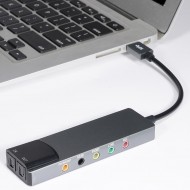 HY-601 Harici USB 5.1 / 7.1 Kanal Ses Kartı – CM6206 Chipset, SPDIF Optik Giriş/Çıkışlı Alüminyum Gövdeli Ses Adaptörü