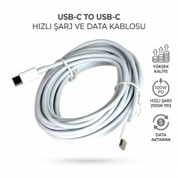 Cr73 100W Power Delivery Type-C'den Type-C'ye Hızlı Şarj ve Data Kablosu (5 Metre) Cr73 100W Power Delivery Type-C'den Type-C'ye Hızlı Şarj ve Data Kablosu (5 Metre)