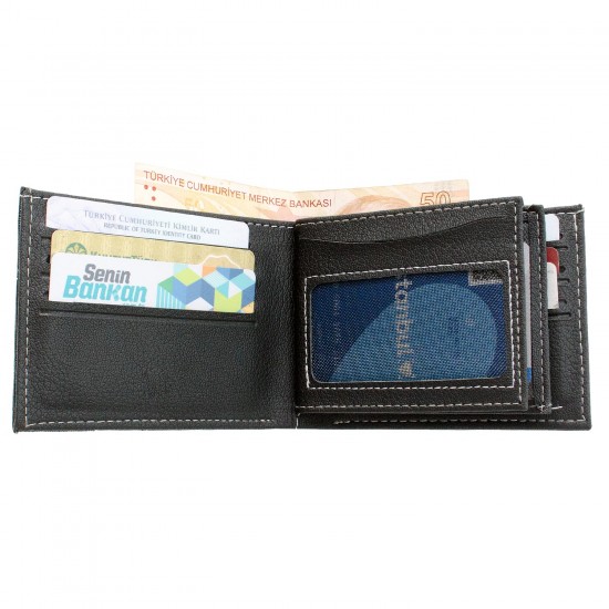 Apera TR-28 Tam Boy Suni Deri Erkek Cüzdan 12 Kartlık Çift Kağıt Para Bölmeli