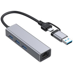 Apera GN-07 Multi Girişli USB ve Type-C Hub Adaptör to 3x USB 3.0 + RJ45 Ethernet