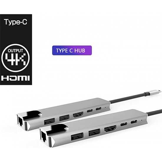 CF04 Macbook Uyumlu Type-C To 4K HDMI Tv Projeksiyon Ultra HD 1080P 2 Type-C 2 USB 3.0 100MBPS Ethernet LAN 6in1 Çevirici Hub Adaptör