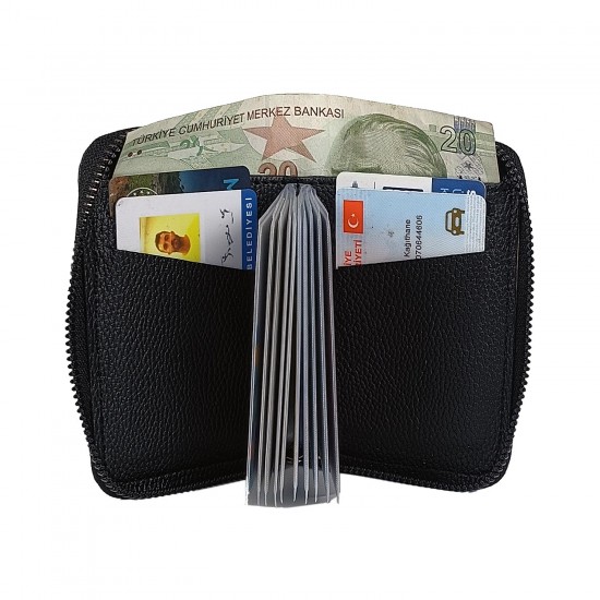 Apera BN85 Suni Deri Erkek Cüzdan Fermuarlı 17 Kartlık Kağıt Para Bölmeli