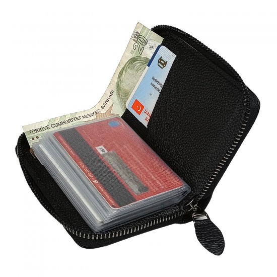 Apera BN85 Suni Deri Erkek Cüzdan Fermuarlı 17 Kartlık Kağıt Para Bölmeli
