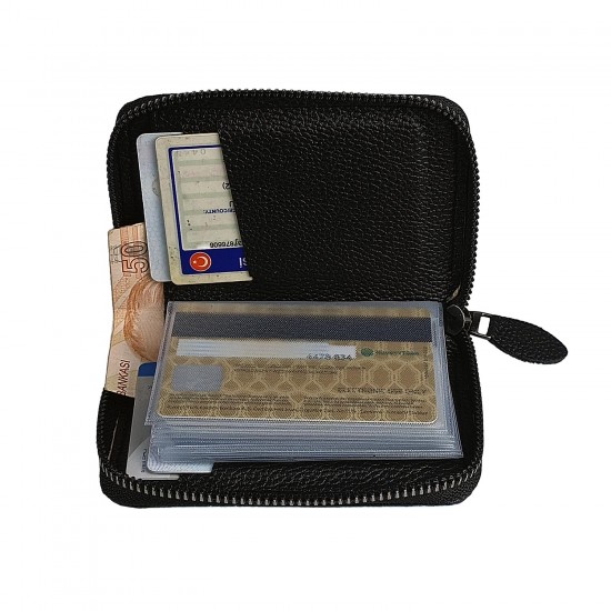 Apera BN86 Suni Deri Erkek Cüzdan Fermuarlı 14 Kartlık Kağıt Para Bölmeli