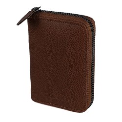 Apera BN86 Suni Deri Erkek Cüzdan Fermuarlı 14 Kartlık Kağıt Para Bölmeli (Taba)