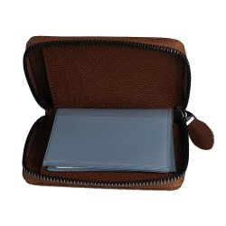 Apera BN86 Suni Deri Erkek Cüzdan Fermuarlı 14 Kartlık Kağıt Para Bölmeli (Taba)