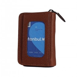 Apera BN89 Suni Deri Erkek Cüzdan Fermuarlı 15 Kartlık Kağıt Para Bölmeli Pencereli (Taba)