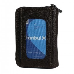 Apera BN89 Suni Deri Erkek Cüzdan Fermuarlı 15 Kartlık Kağıt Para Bölmeli Pencereli (Koyu Kahverengi)